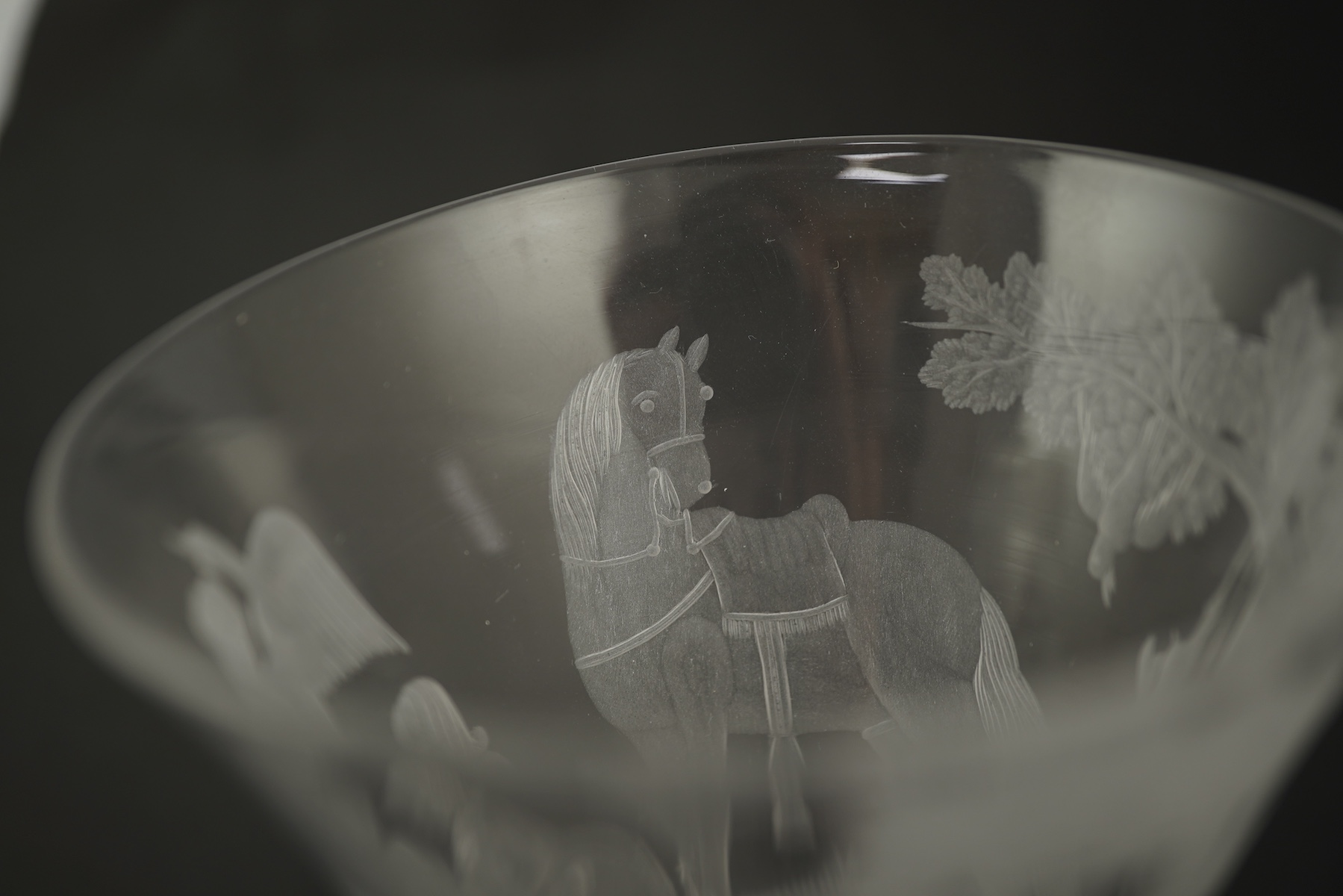 A Dutch engraved goblet in the manner of Christoffel Schroeder, c.1740-60